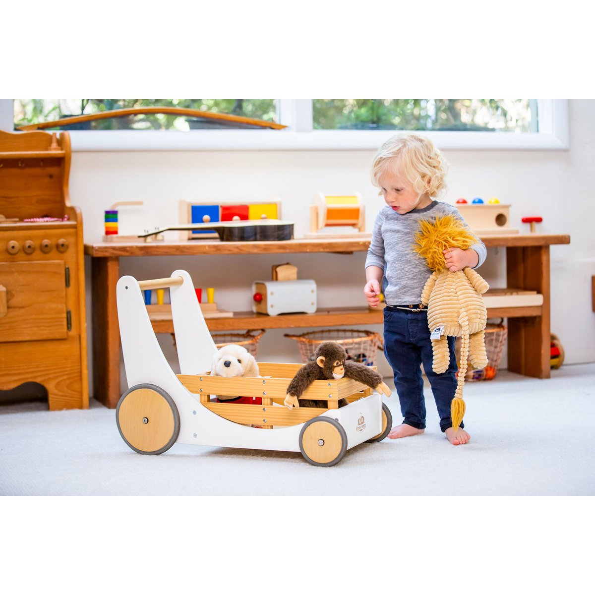 Kinderfeets 2-in-1 wooden storage cart & walker - White