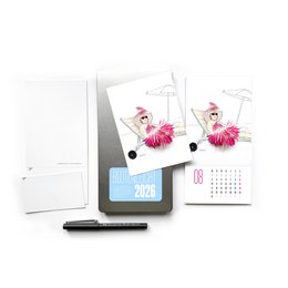 Jaarkalender 2026 met ansichtkaarten - illustraties - metalen doos - 12 motieven - om op te zetten en op te hangen