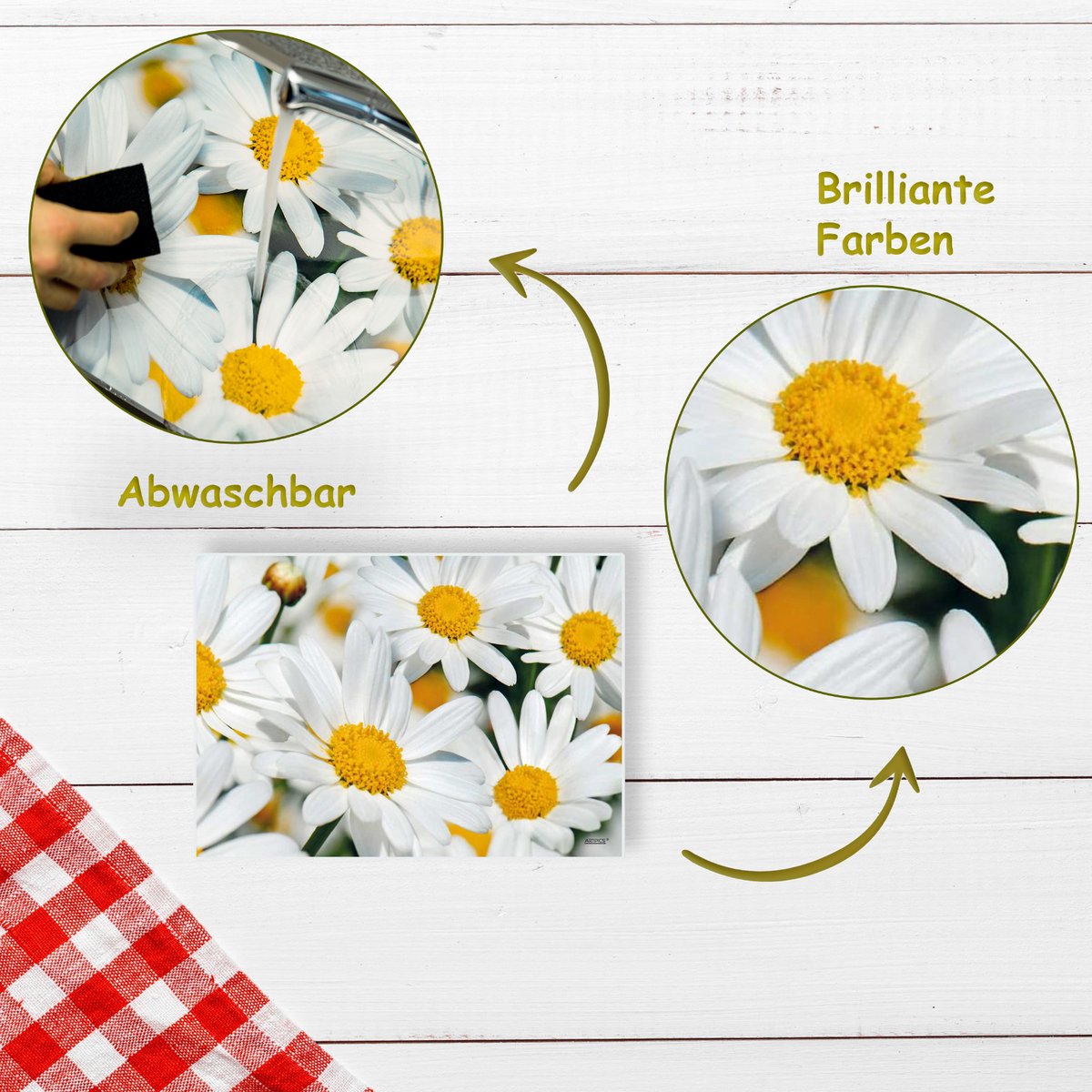 Sets de table Artipics Marguerites blanches 4 pièces sets de table lavables en plastique chacun 42 x 30 cm sets de table printemps frais décoration de table cuisine/salle à manger/invités