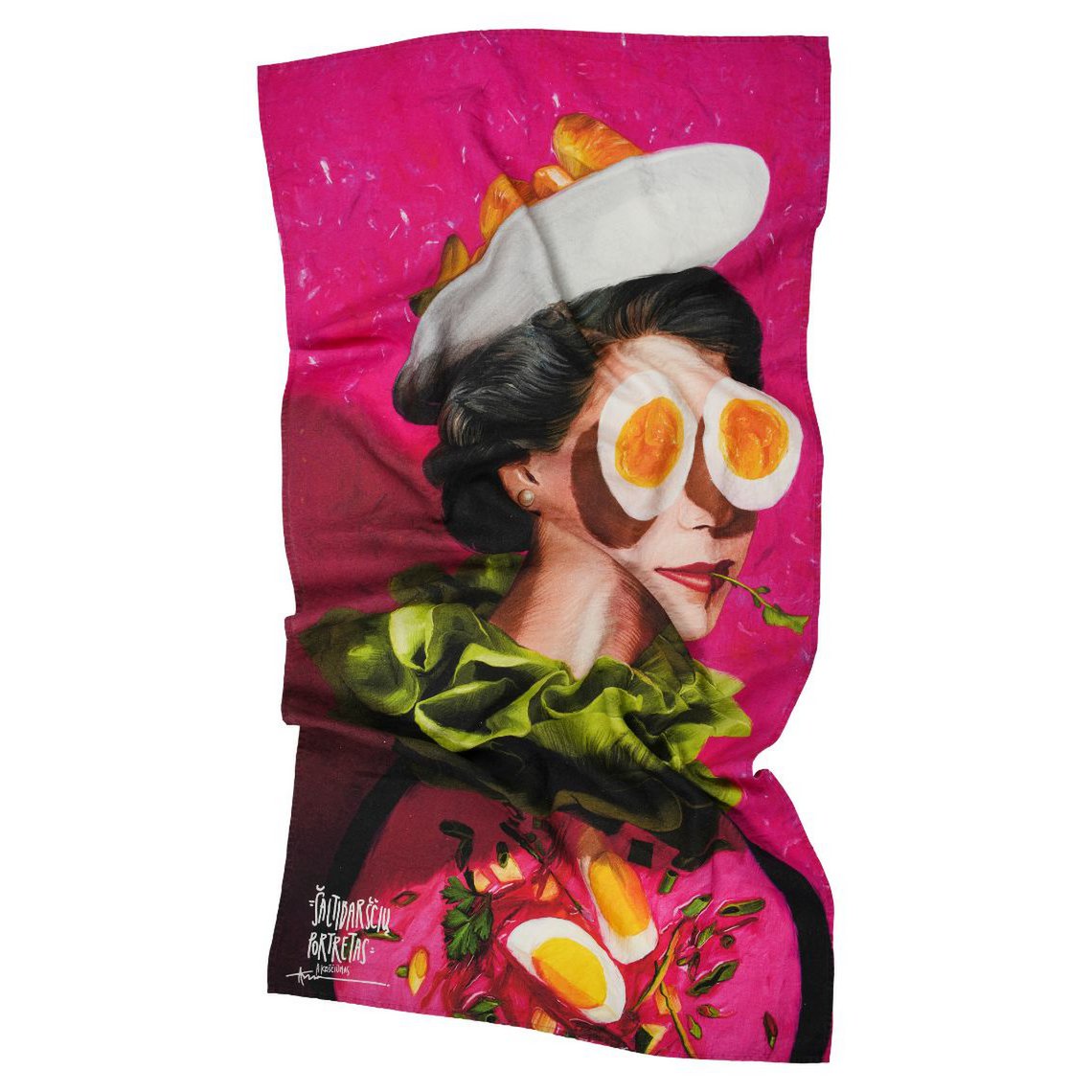 Linen beach towel Cold Beetroot Soup Portrait - Algis Kriščiūnas