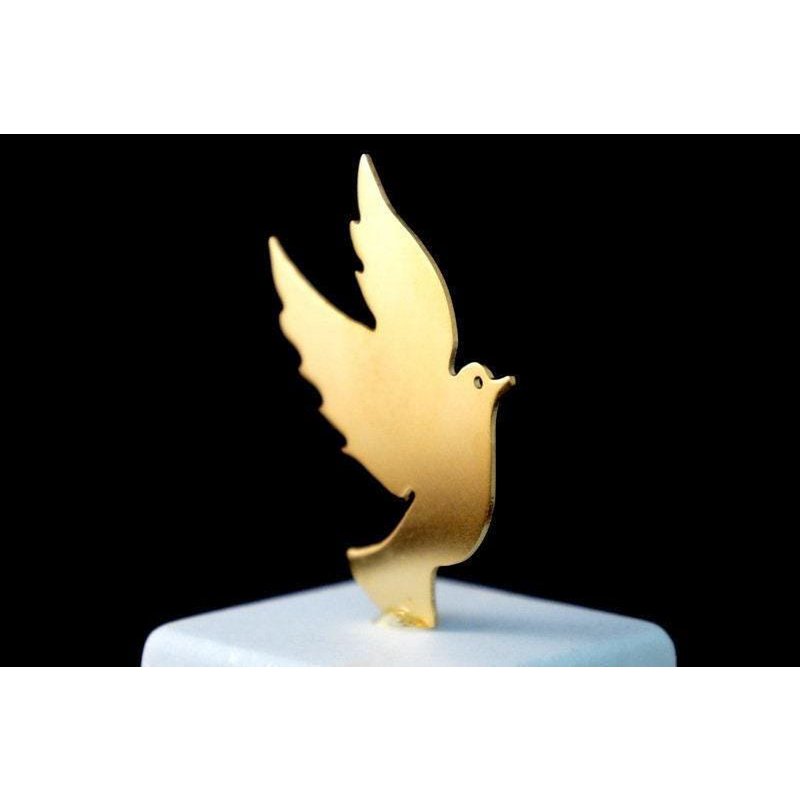 Decorative Dove Statue, Gold Plated Bronze Sculpture on White Marble, Symbol of Peace