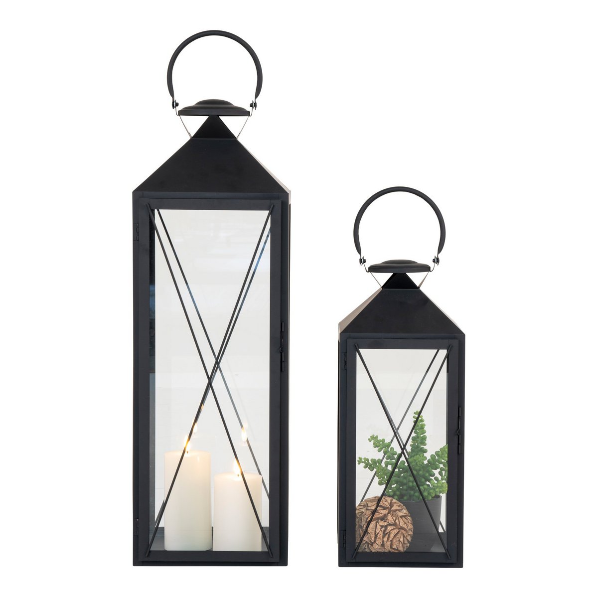 Casa Lantern, set of 2 - Lantern, steel and glass, black, set of 2