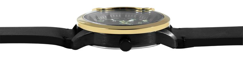Raptor men's watch "Davian" with genuine leather strap, date display, black/gold-colored