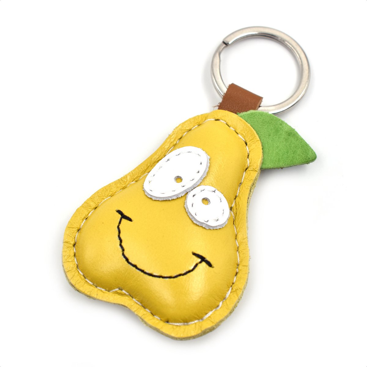 Yellow Pear With Smile Leather Keychain