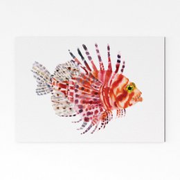 Vibrant, colorful wall art depicting a lionfish with intricate fins and patterns. The lionfish is a striking marine creature known for its unique appearance and venomous spines.