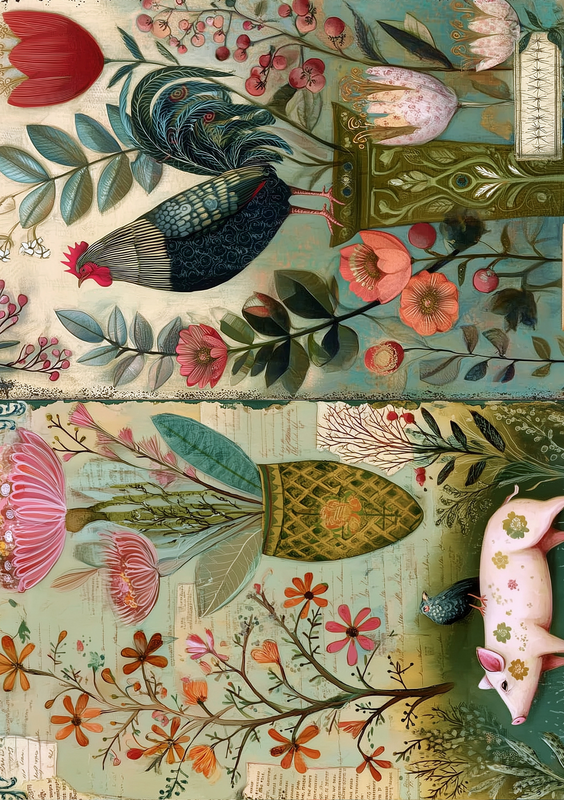 Animali d'arte popolare | Set di carta creativa Fripperies