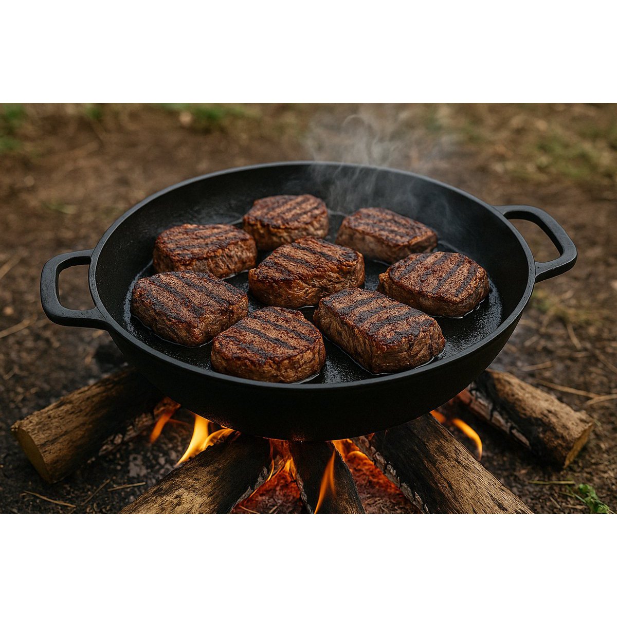 Partita para servir de hierro fundido Ø 34 x 7 cm - Pan de parrilla Hierro fundido para cada barbacoa - Negro