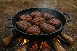 Støbejern serverende pan Ø 34 x 7 cm - grill pan støbejern til hver grill - sort