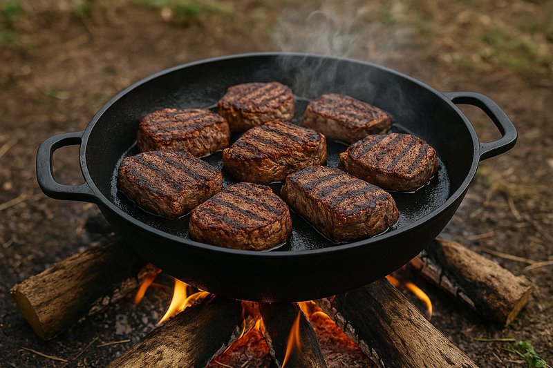 Støbejern serverende pan Ø 34 x 7 cm - grill pan støbejern til hver grill - sort