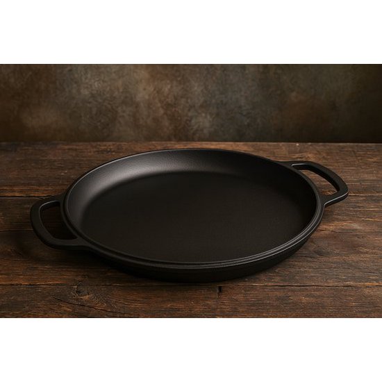 Partita para servir de hierro fundido Ø 26 x 2.5 cm - Pan de parrilla Hierro fundido para cada barbacoa - Negro