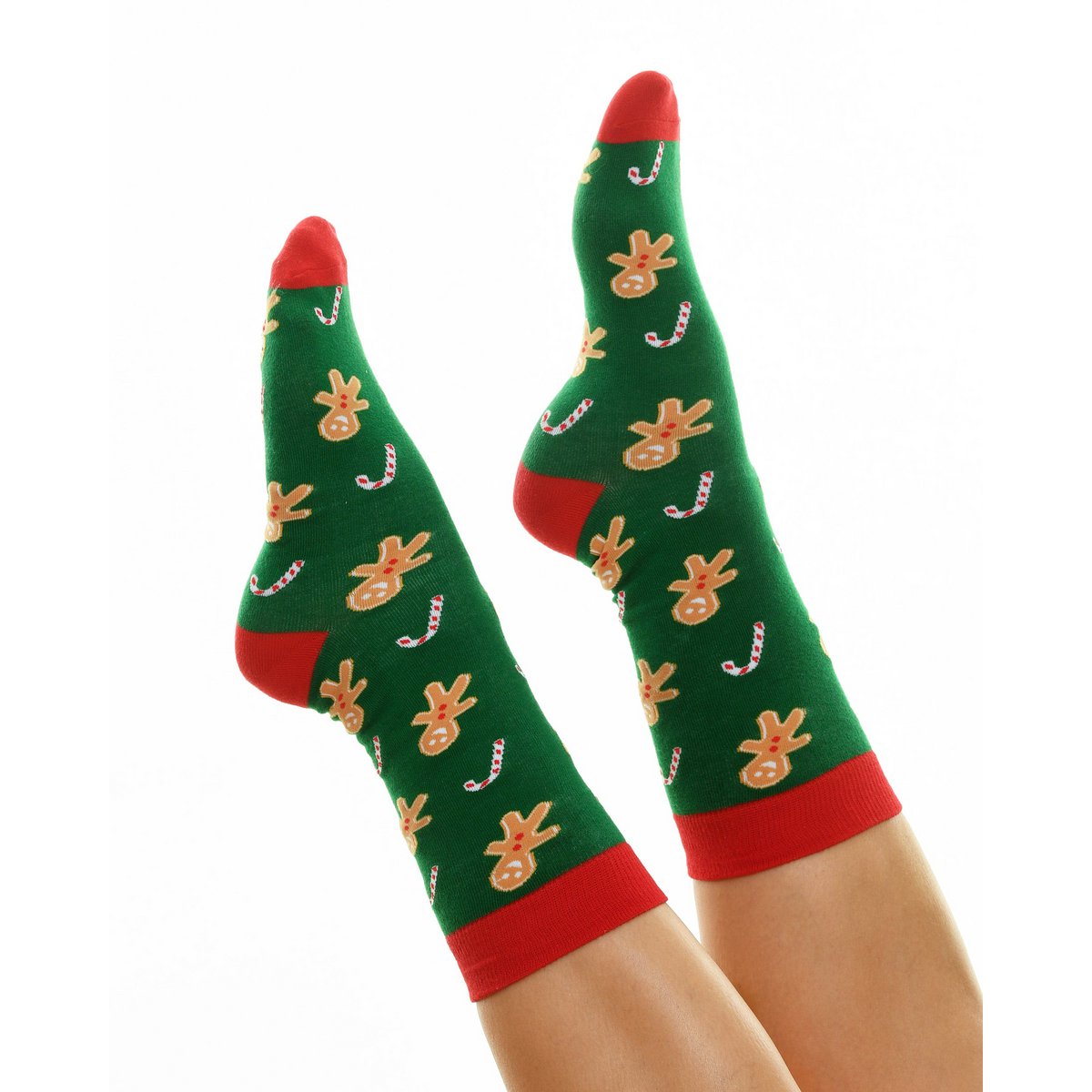 Socks - Green with gingerbread men ADULTS & KIDS