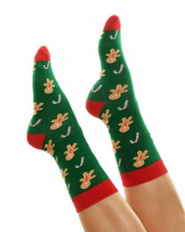 Socks - Green with gingerbread men ADULTS & KIDS