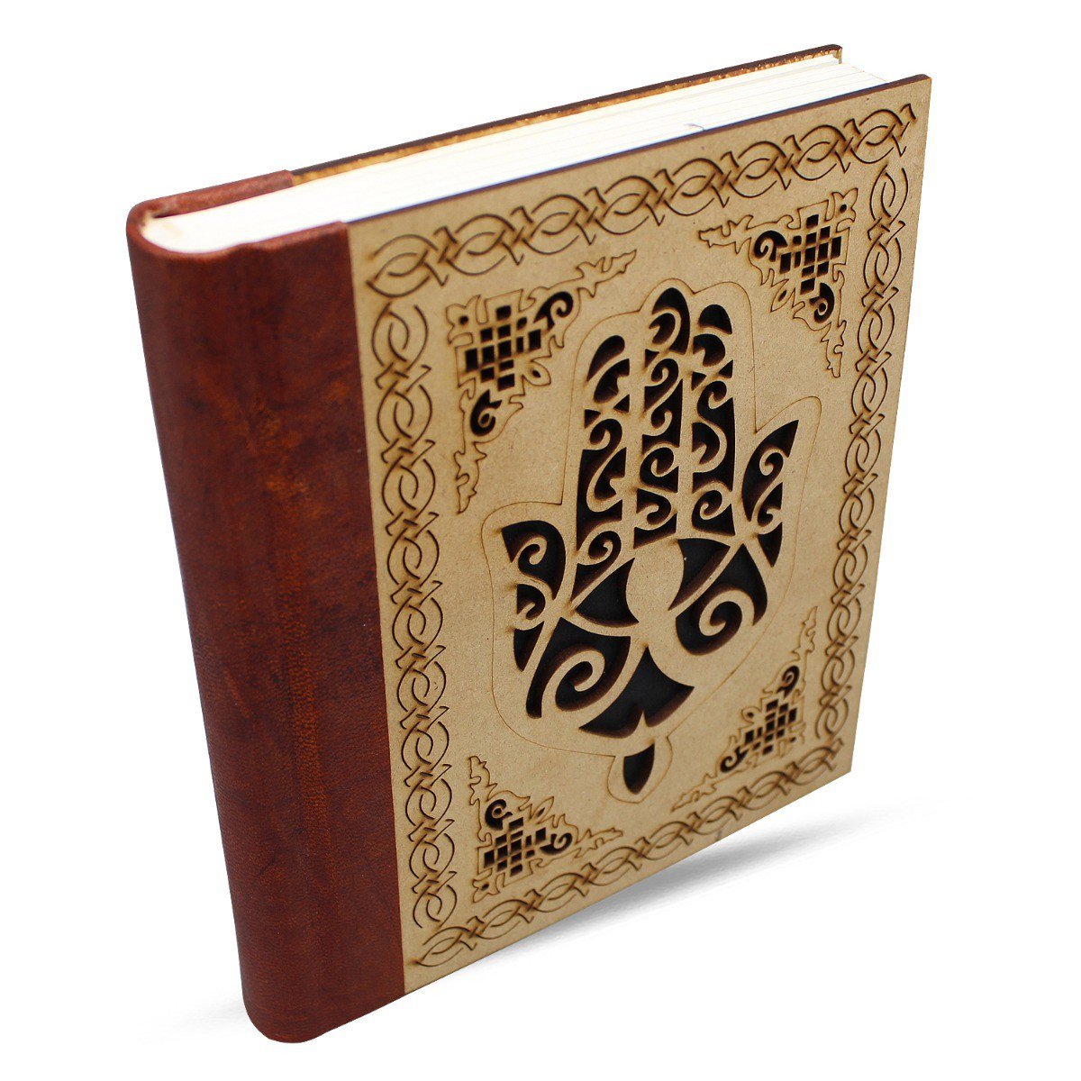 Leather Journal Humsa Hand with Leather Back