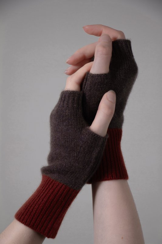 Fingerlose- 100% Cashmere Duo-Color Fingerless Handschuhe