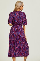 Angel Sleeve Wrap Top Midi kjole i blå