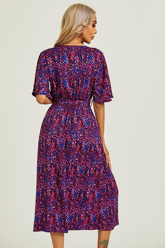 Angel Sleeve Wrap Top Midi kjole i blå