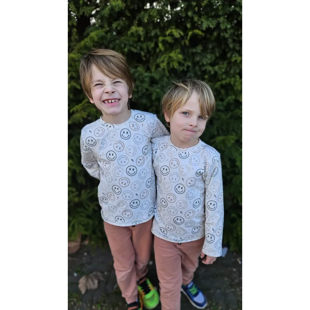 Beige Kids Long Sleeve T-shirt with Smiley Print