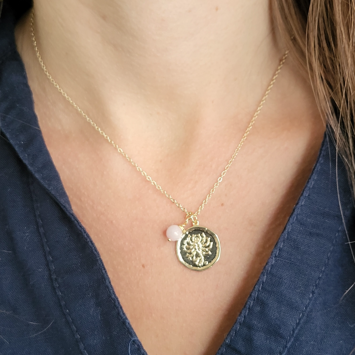 Zodiac Medallion Disc Necklace - Birthstone Pendant
