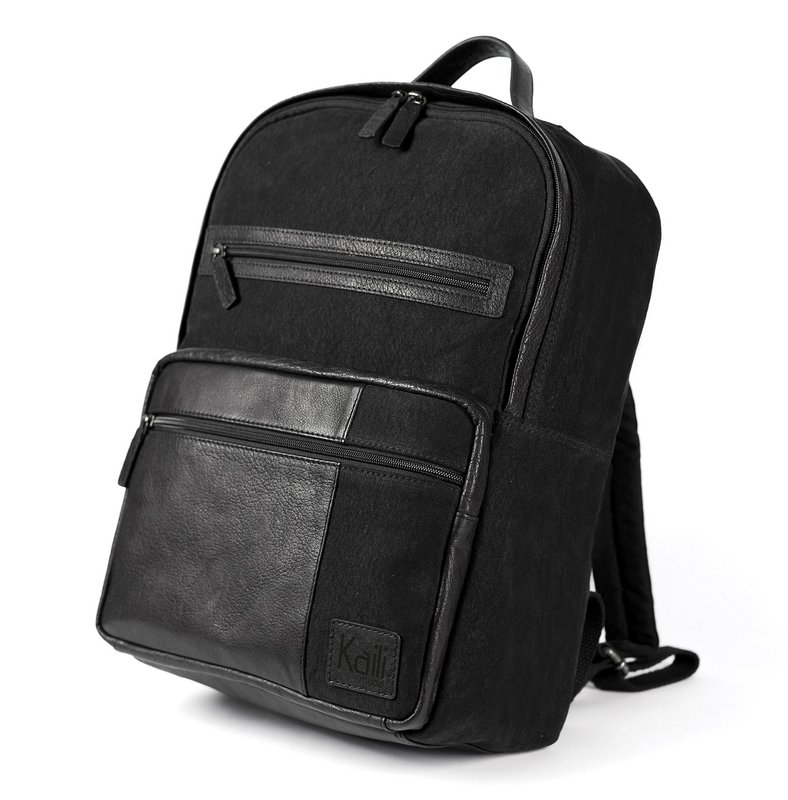 K0023AB | Notebook Backpack in Canvas/Genuine Leather, full grain, flywheel - Color Black. Antiqued Nickel Accessories, Zip Closure. Dimensions: 29 x 40 x15 cm. Packaging: Tnt bag