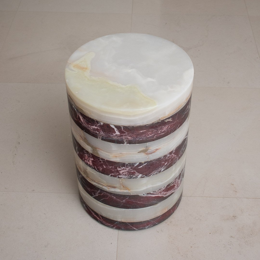 Table Basse Marbre Rouge et Onyx Blanc