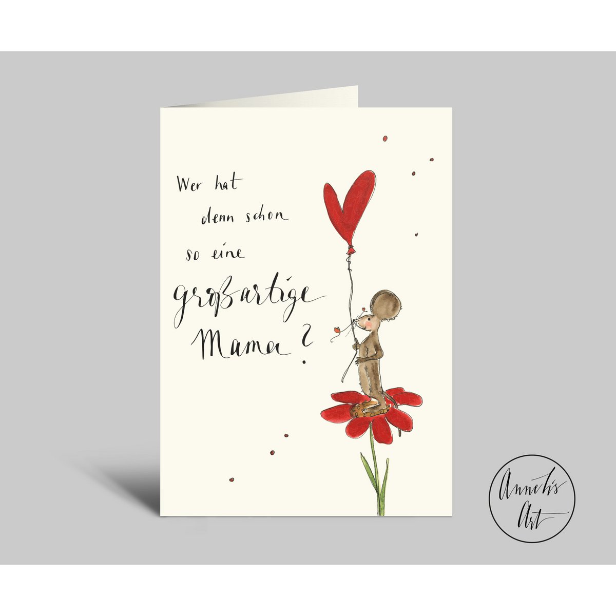 Carte de fête des mères avec coeur, fleur, souris et dicton | Carte pliante DIN A6 + enveloppe