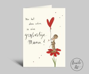 Mother's Day card with heart, flower, mouse and saying | Folding card DIN A6 + envelope