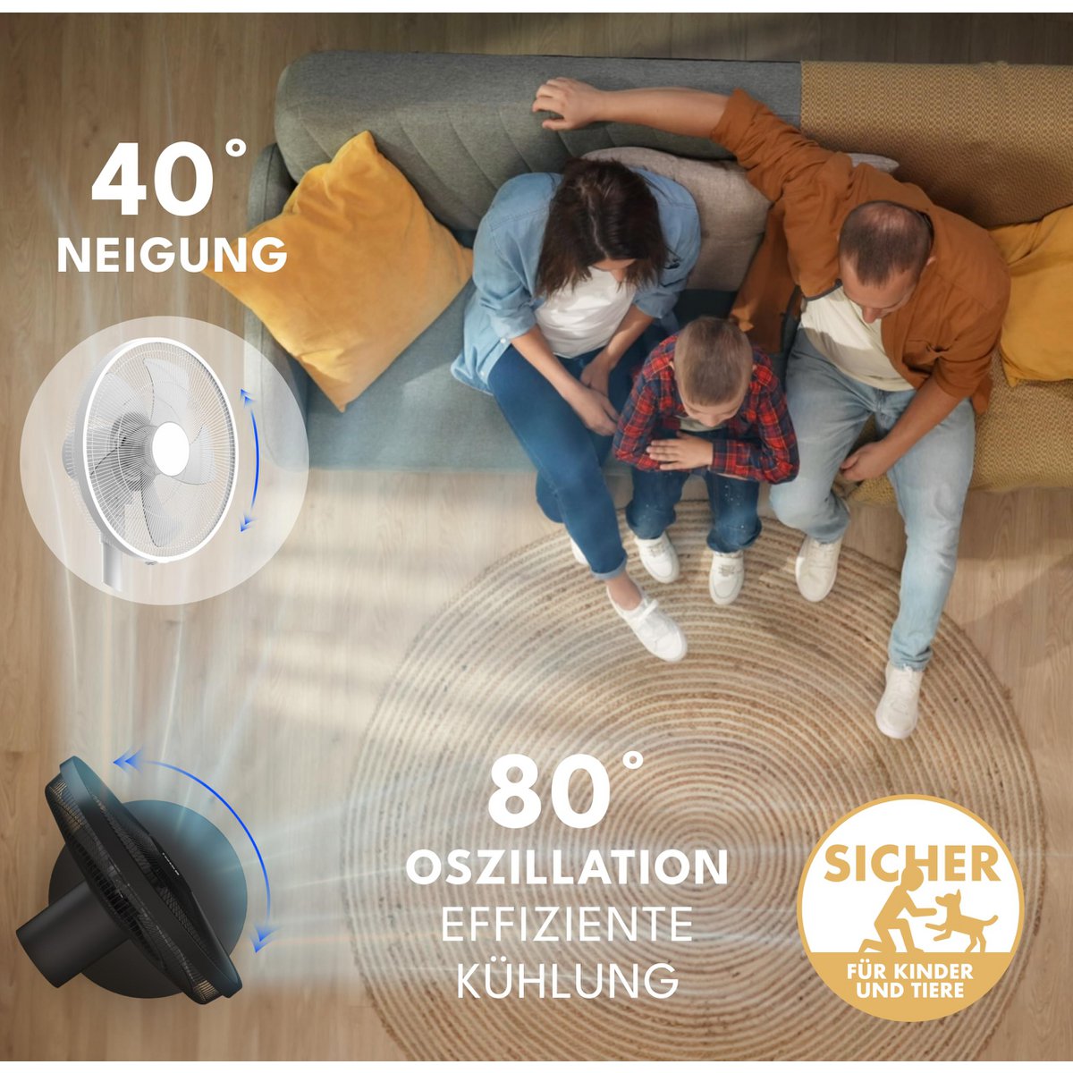 LIFETIME standing fan quiet - with remote control & LED display & 5 modes I oscillating energy saving I fan fans quiet standing fan for living room bedroom