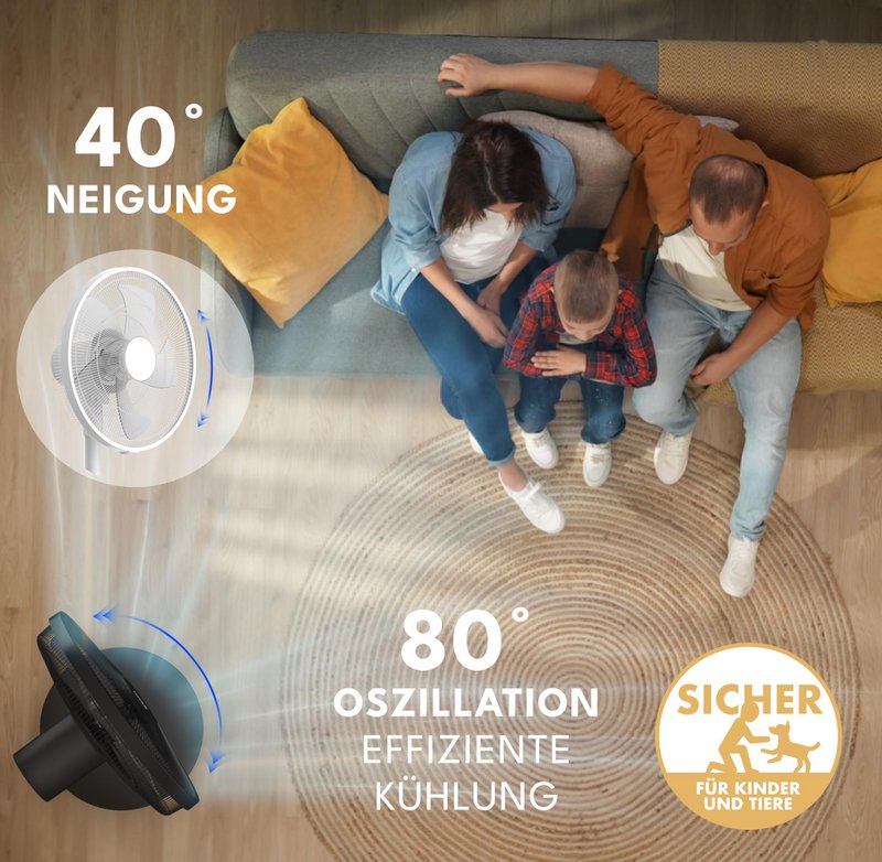 Ventilatore da terra silenzioso LIFETIME - con telecomando e display LED e 5 modalità I Risparmio energetico oscillante I Ventilatori Ventilatore da terra silenzioso per soggiorno camera da letto