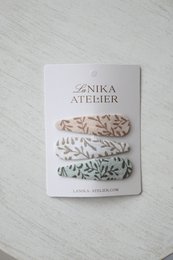 Branches Trio-Set aus Haarspangen, Druckknöpfe mit Blumenmuster in Pastellmint, Rouge und Grau