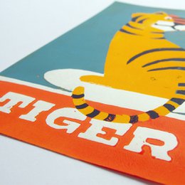 Woodcut print with tiger for the children's room