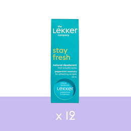 Peppermint and rosemary deodorant, pack of 12, natural and aluminum-free formula.