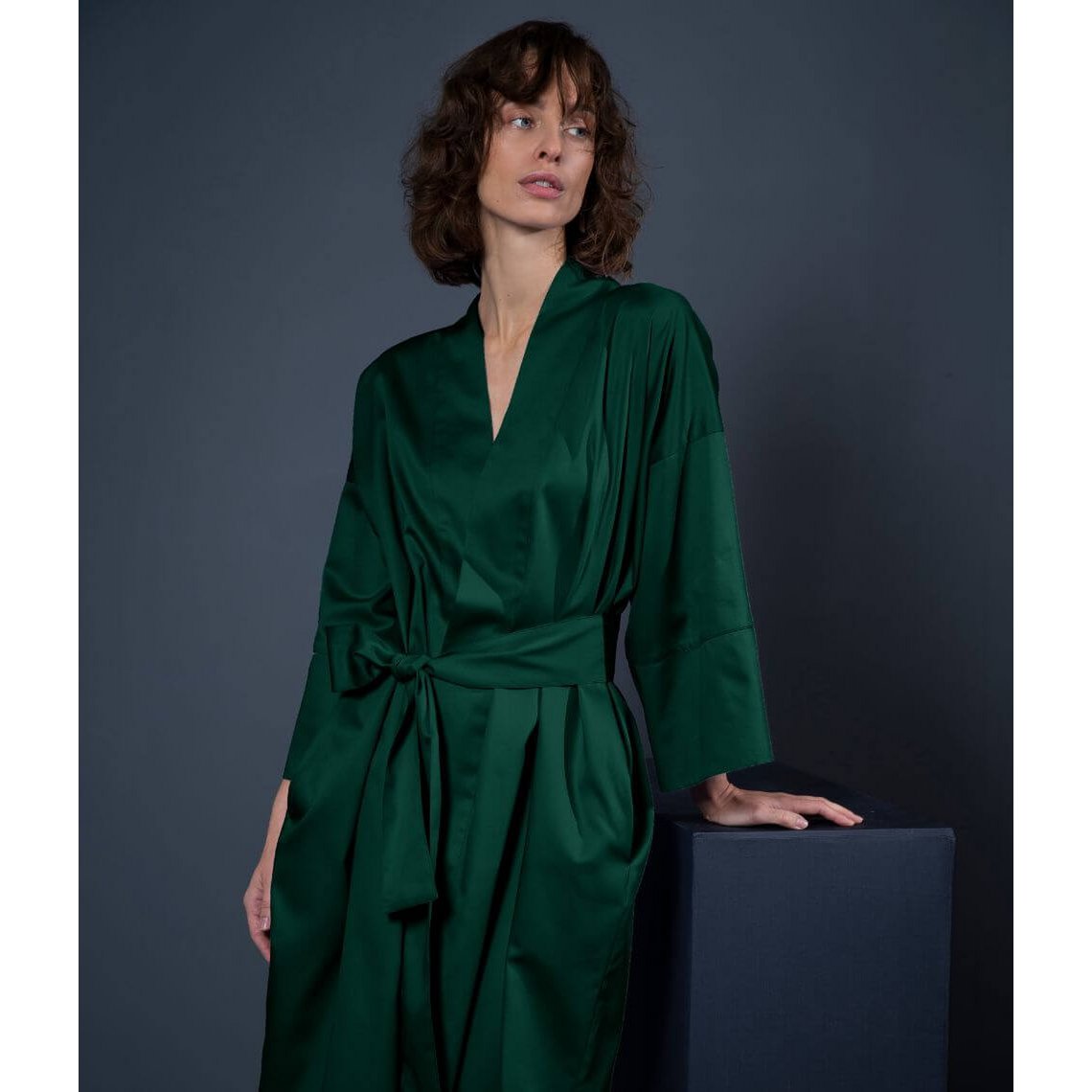 Albornoz kimono de satén Solid Royal Green