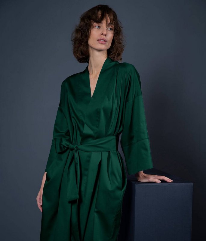 Albornoz kimono de satén Solid Royal Green