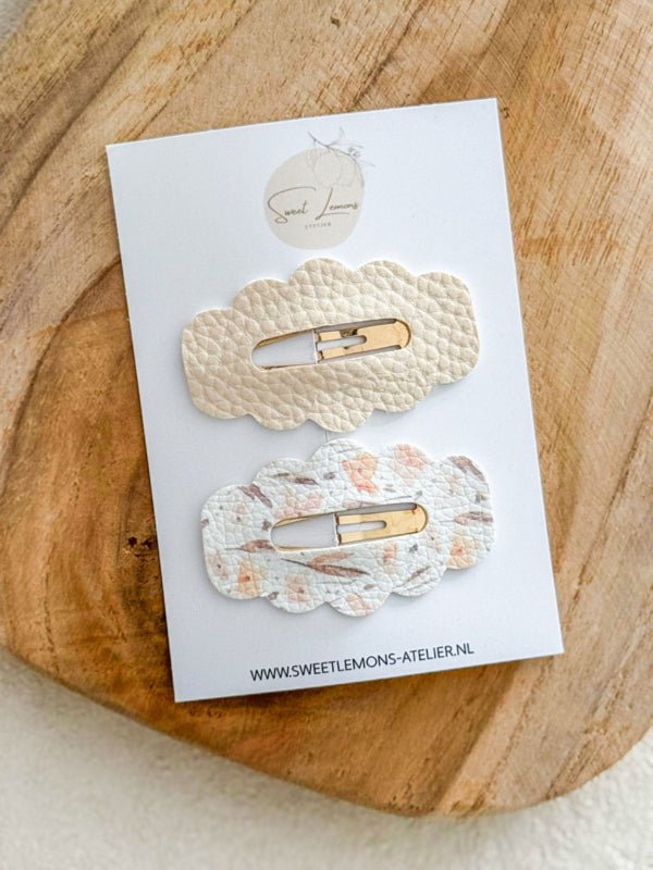 Fermaglio per capelli a bolle - Fiori beige