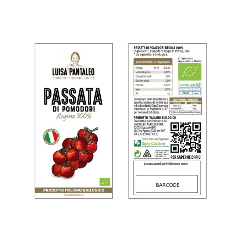 Luisa Pantaleo Organic Regina Tomato Puree, made in Italy