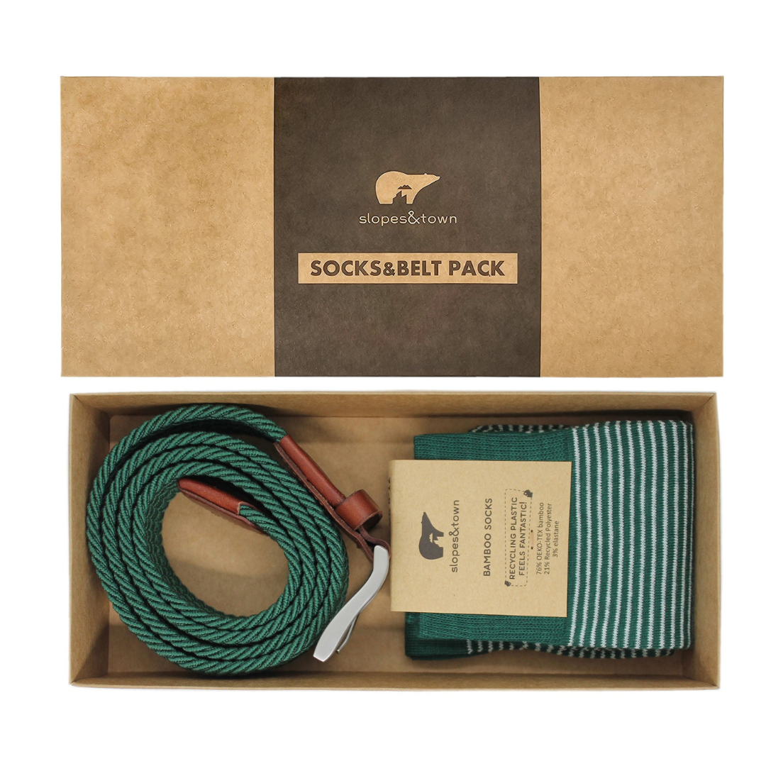 Gift Box belt Kevin and Green Stripes Socks