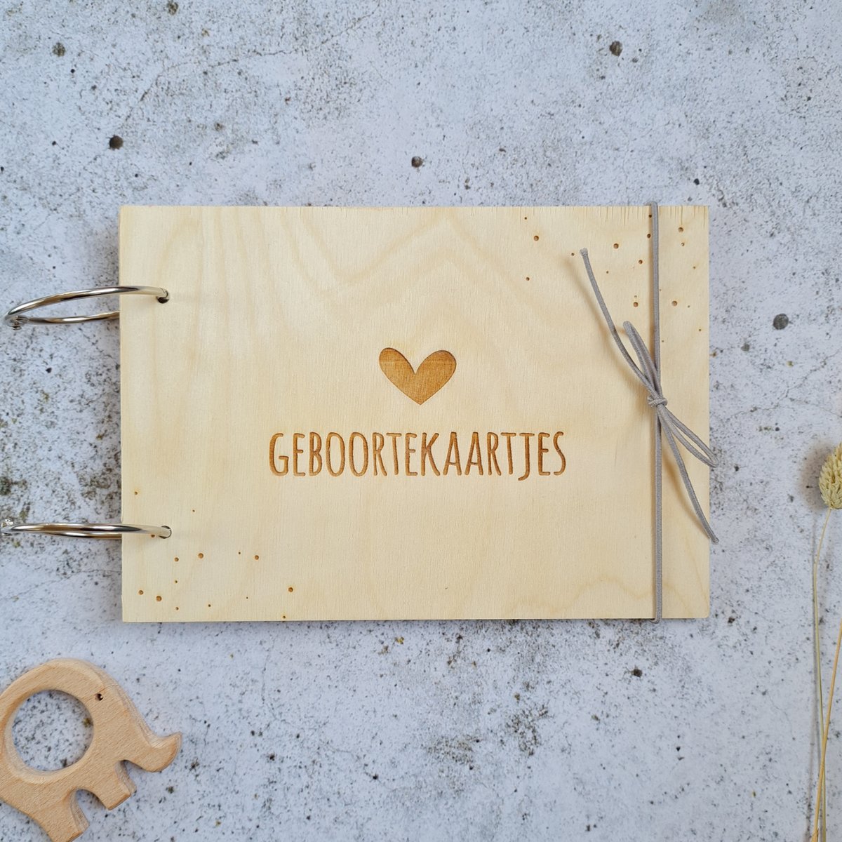 Houten bewaarbundel | Geboortekaartjes | Hartje | A5