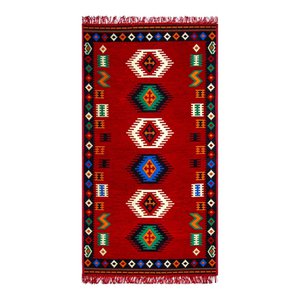Teppich mit Kilim Motiven - Rot - 150x80x1cm