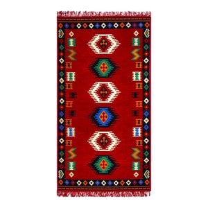 Carpet with kilim motifs - red - 150x80x1cm