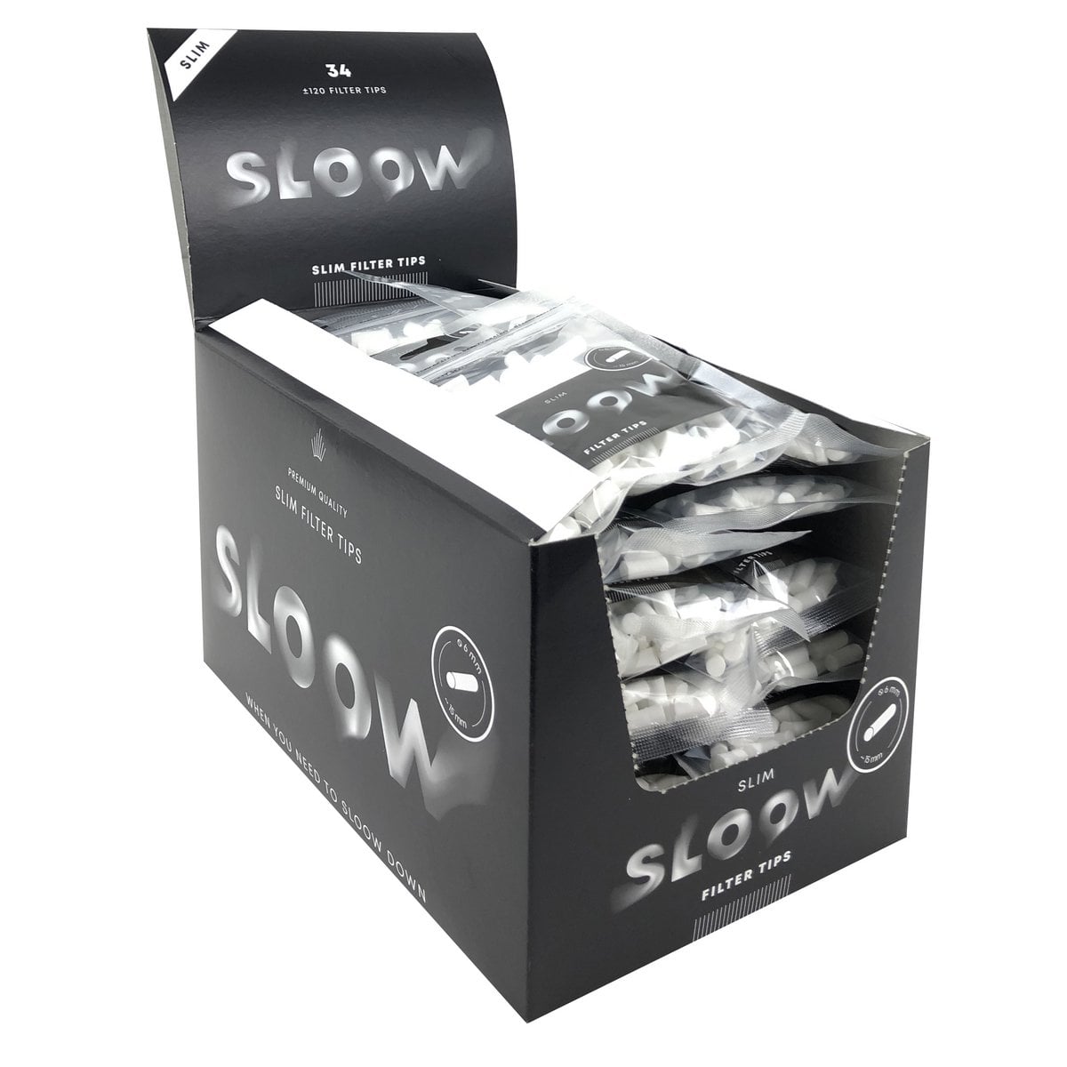 SLOOW Filtros de cigarrillos Bolsa con cierre resellable de 120 piezas Tamaño delgado de 6 mm de diámetro