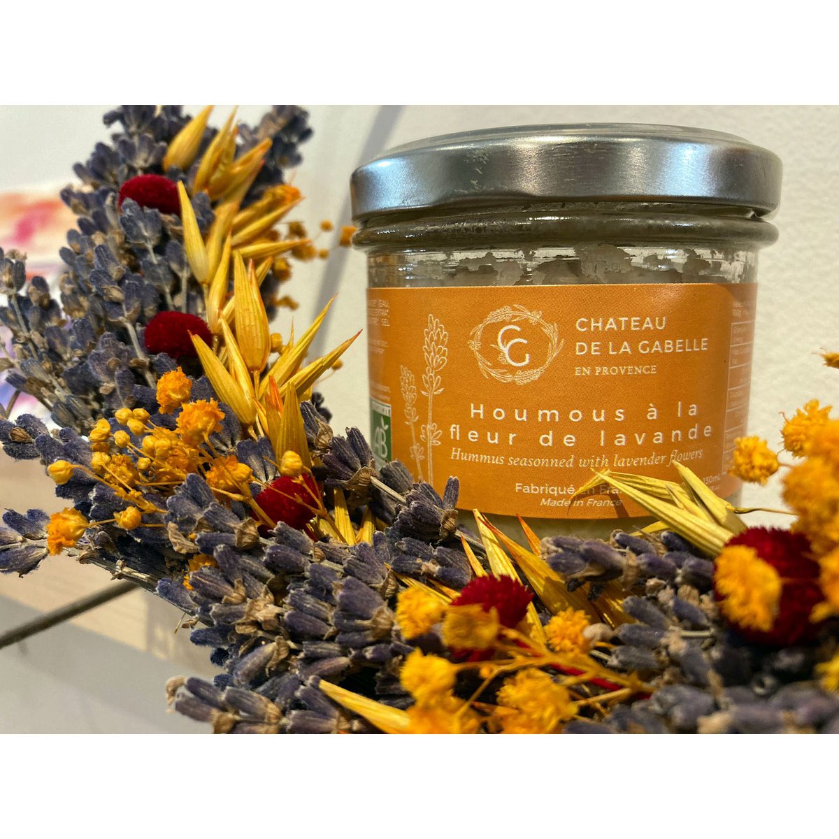 Hummus with organic lavender flower