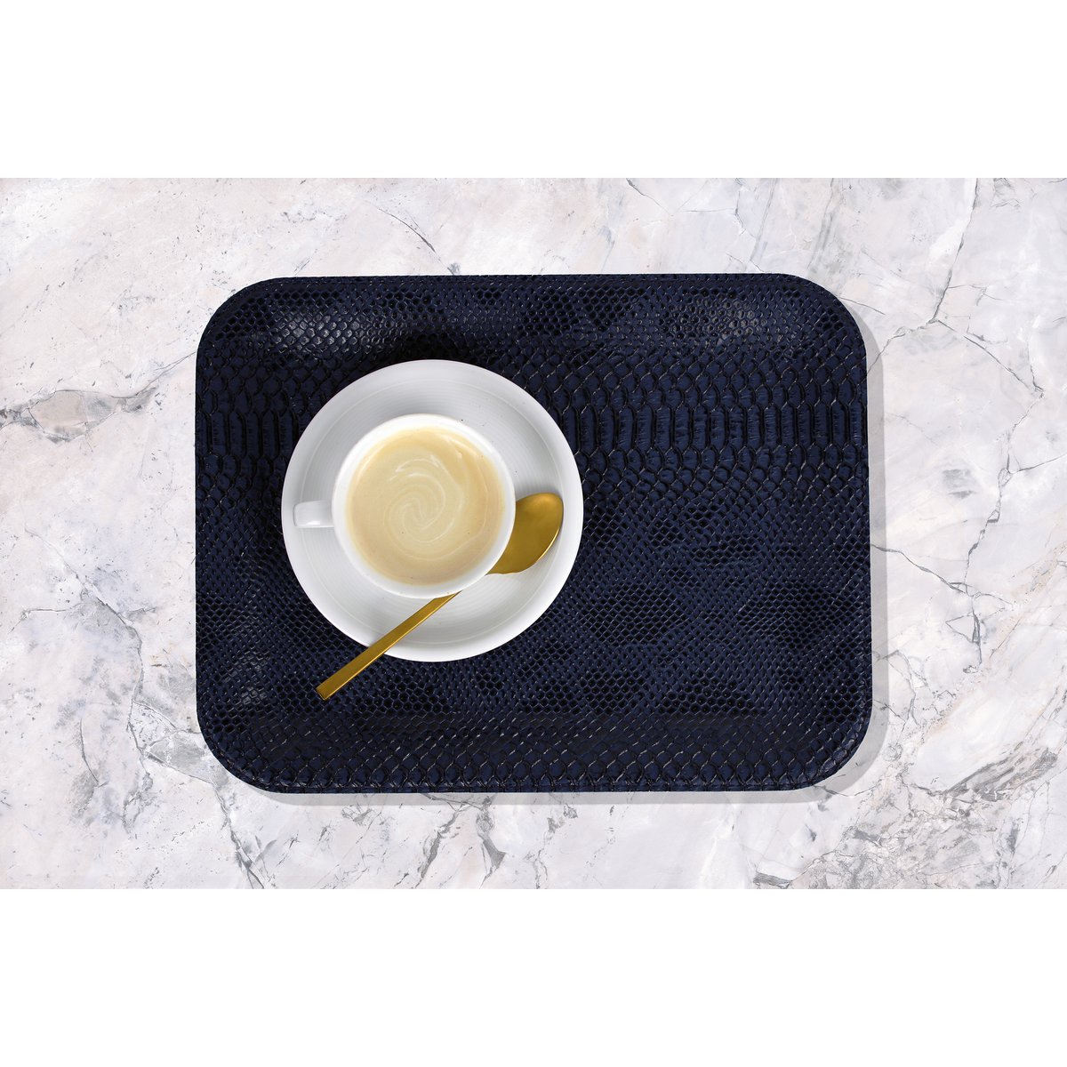 Dienblad plat klein kunstleer reptiel donkerblauw