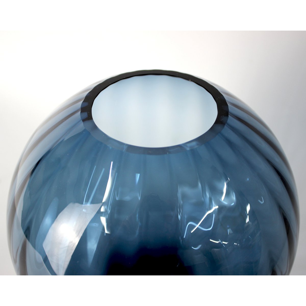 Glass vase round grooves blue vase glass handmade ball vase