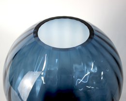 Glass vase round grooves blue vase glass handmade ball vase