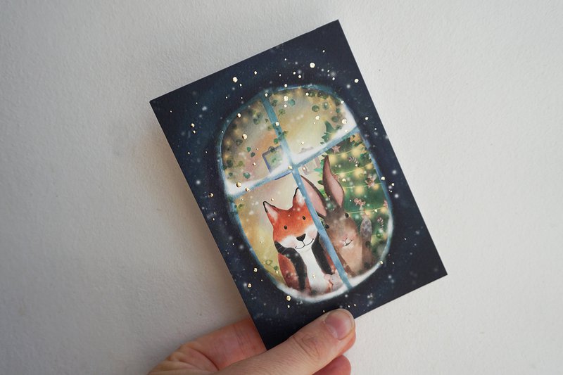 Christmas card Looking at the snow with foil stamping