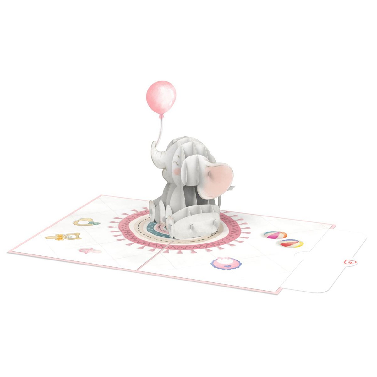 Biglietto pop-up Cucciolo di elefante (rosa).