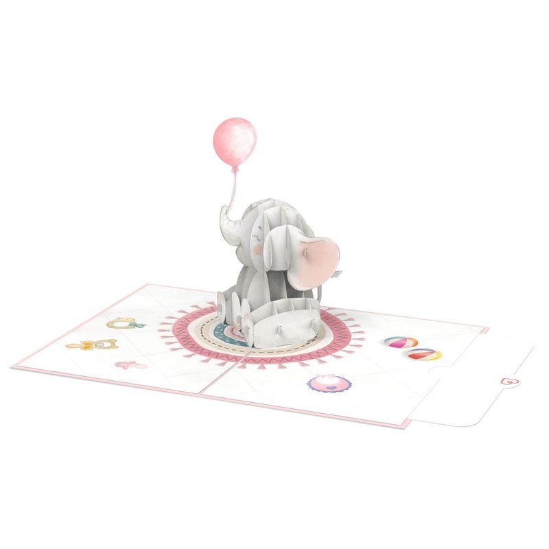 Baby elefant (lyserød) pop-up kort