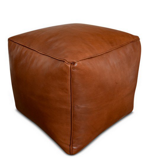 Pouf in pelle - marrone caramello (quadrato) - Consegnato imbottito