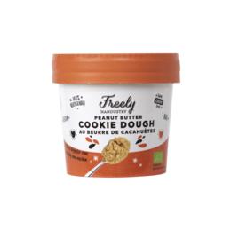 Peanut butter cookie dough in a round container with an orange lid. The product is part of the Cakes category.