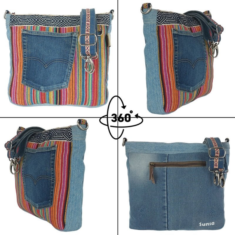 Sunsa Bæredygtig Skuldertaske til kvinder. Skuldertaske lavet af genbrugte jeans og bomuld. Håndtaske vintage retro stil. Crossbody taske til kvinder. kopi 1